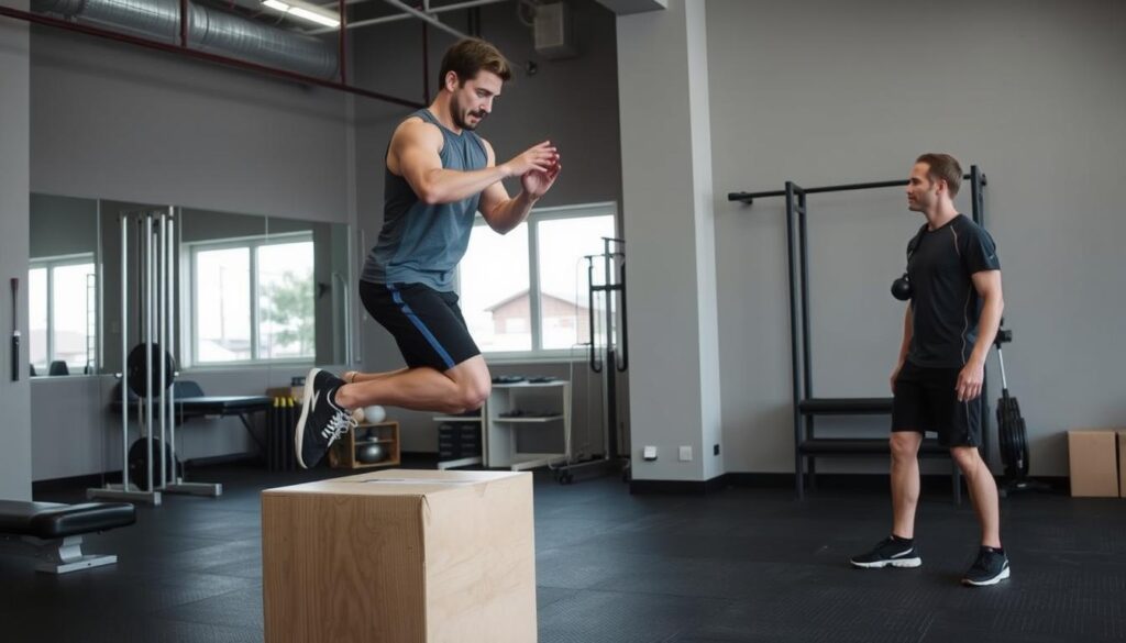 Atlet melakukan latihan plyometric ringan sebagai bagian dari fase progresif return to sport Atlet melakukan latihan plyometric ringan sebagai bagian dari fase progresif return to sport