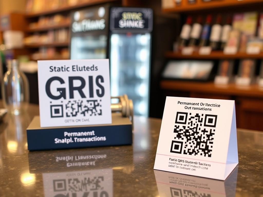 Contoh QRIS Statis dalam bentuk stiker dan tent card di kasir sebuah UMKM Contoh QRIS Statis dalam bentuk stiker dan tent card di kasir sebuah UMKM
