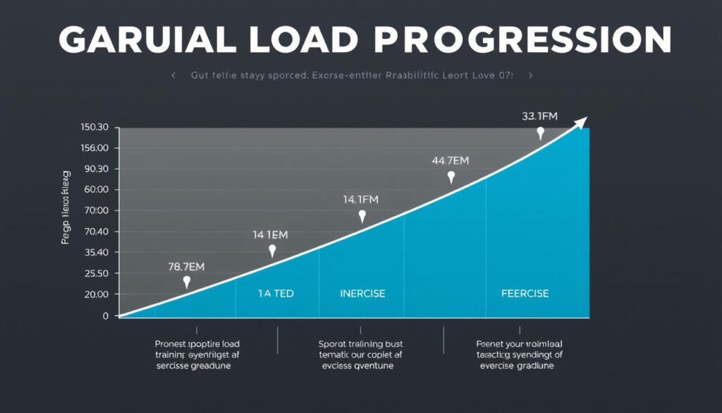 Ilustrasi prinsip gradual load progression dalam rehabilitasi cedera olahraga Ilustrasi prinsip gradual load progression dalam rehabilitasi cedera olahraga