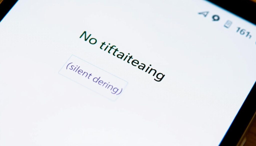 A crisp, detailed close-up shot of a smartphone screen displaying the WhatsApp application's notification settings. The screen shows the "nada dering" (silent ringtone) option selected, indicating the user has customized the notification sound for their WhatsApp contacts. The display is evenly lit, with a soft, neutral background that allows the user interface elements to stand out clearly. The camera angle is positioned slightly above eye level, creating a natural, unobtrusive perspective. The overall tone is one of simplicity and functionality, reflecting the straightforward nature of the task at hand.