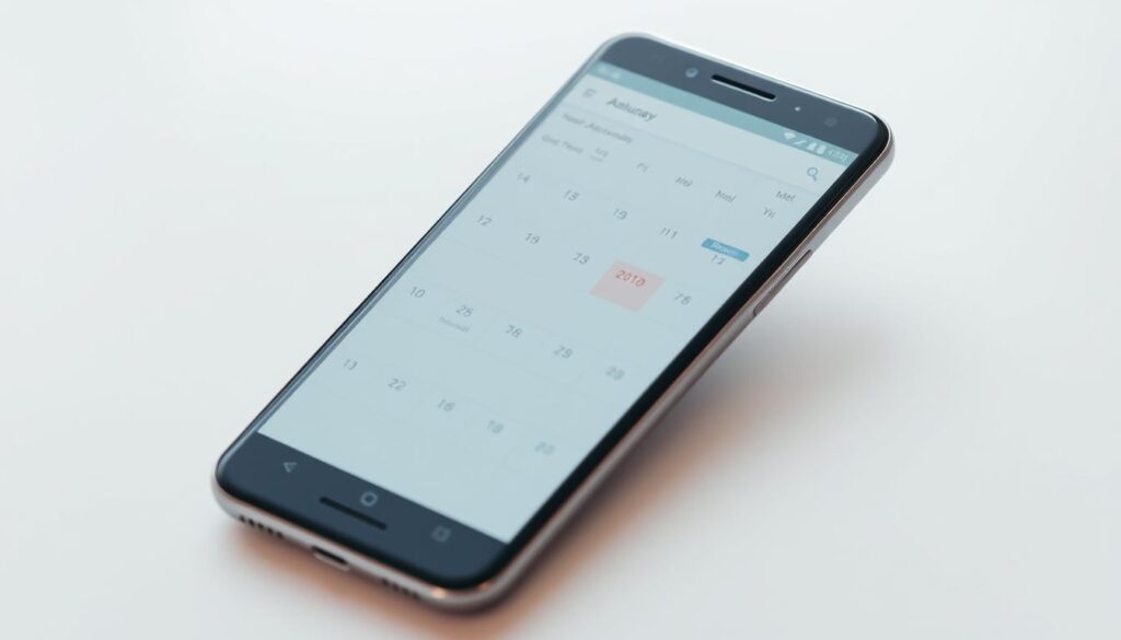 A modern, minimalist Android calendar app displayed on a sleek, metallic device. The user interface features a clean, elegant design with crisp typography and intuitive navigation. The calendar view presents a clean grid of days, with smooth transitions between months. The app incorporates seamless integration with popular cloud services, allowing the user to view and manage their events from multiple accounts in a single, unified interface. The lighting is soft and diffused, creating a pleasant, premium aesthetic. The camera angle is slightly angled, providing a sense of depth and emphasizing the app's user-friendly, device-centric experience.
